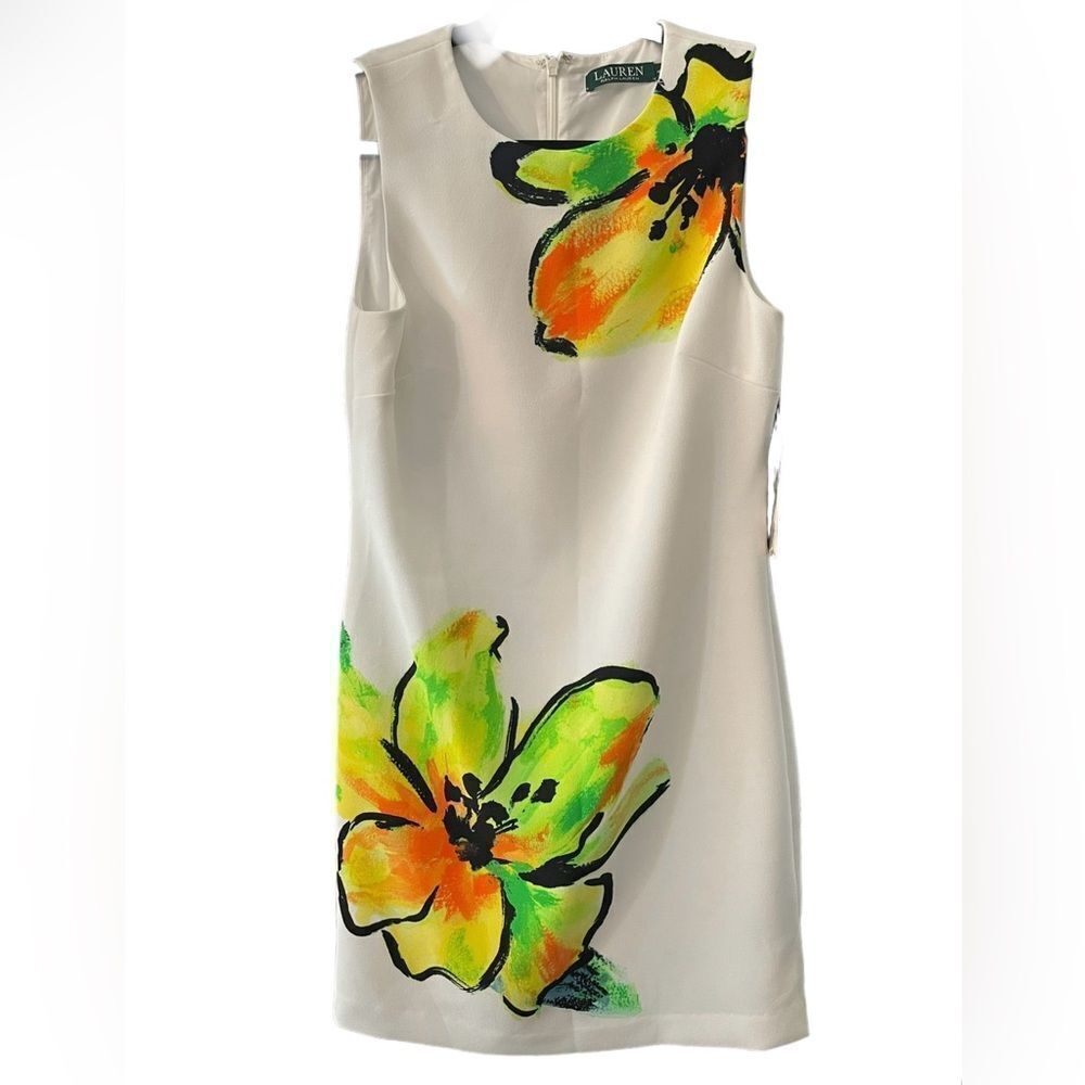 WHITE SUMMER DRESS WITH BRIGHT ACCENTS BY LAUREN, sz‎ 4
